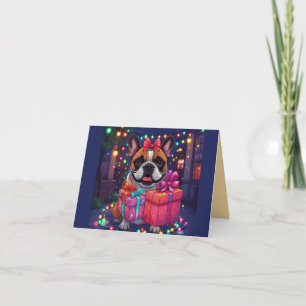 Invitation Bouledogue français Guirlande lumineuse Noël