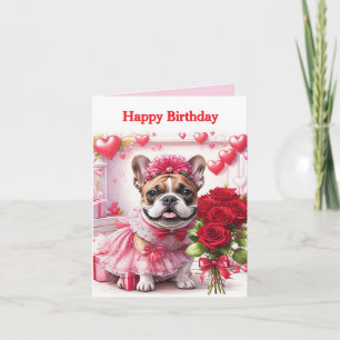 Invitation Bouledogue français roses French Bulldog