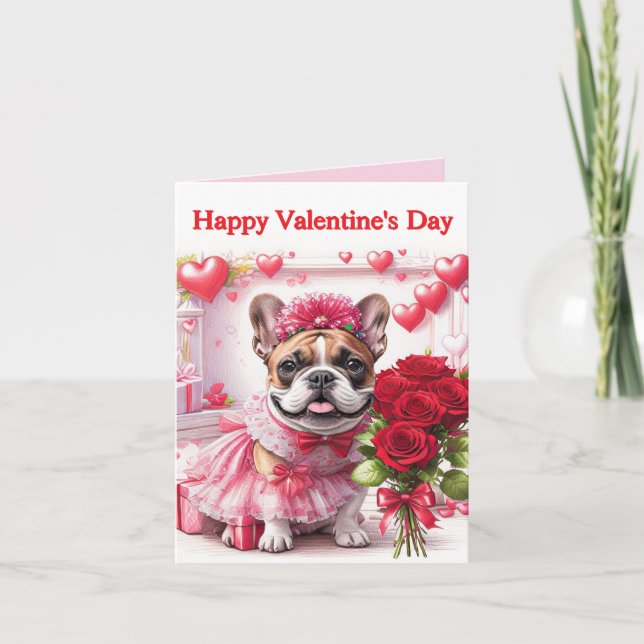 Invitation Bouledogue français roses French Bulldog (Devant)