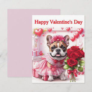 Invitation Bouledogue français roses French Bulldog