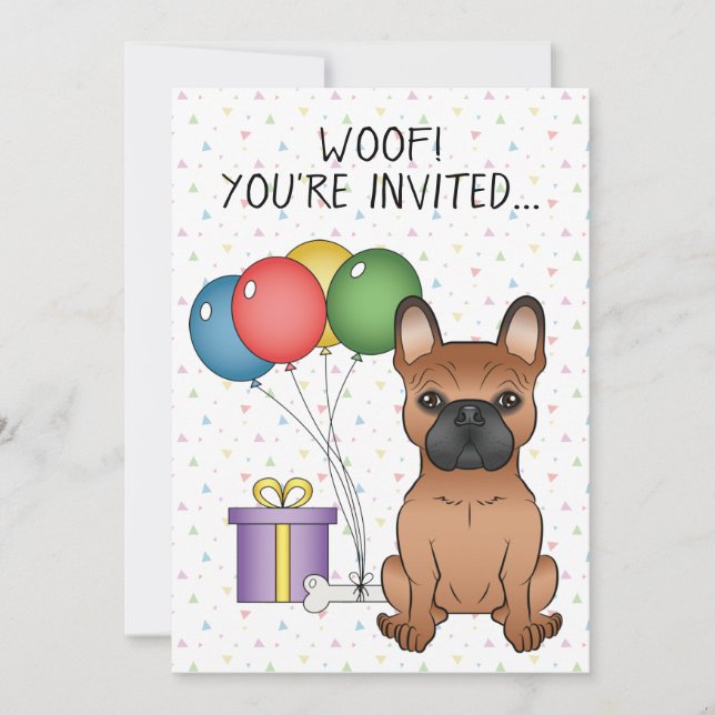 Invitation Bouledogue Français Rouge Anniversaire Chien de De (Devant)