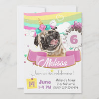 Invitation bouledogue, Pug Licorne Chien Chiot Ann