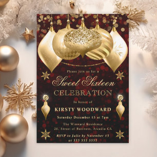Invitation Boules à paillettes rouges et dorées pour un Sweet