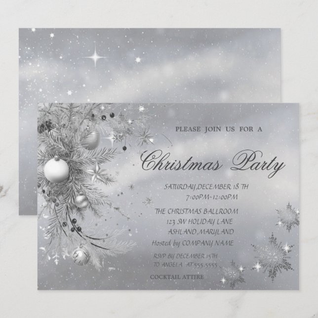 Invitation Boules de branches d'arbre gris Flocs de neige Noë (Devant / Derrière)
