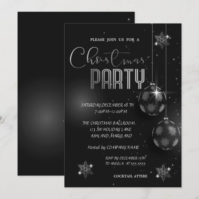 Invitation Boules de flocons d'argent Noël Corporated (Devant / Derrière)
