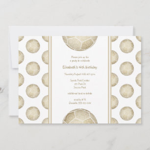 Invitation boules de football en or motif fête sportive
