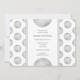 Invitation boules de football gris argent motif