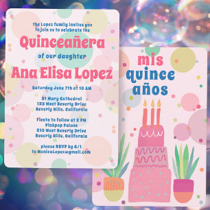 Invitation Boules de gâteau rose Whimsical QUINCEANERA Person