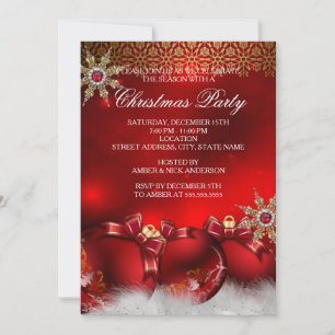 Invitation Boules de houx argent or Rouge Noël Party new4