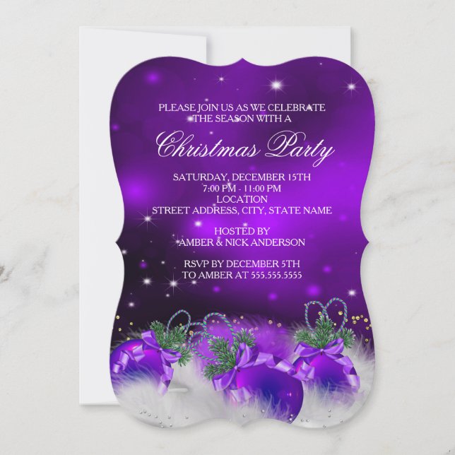 Invitation Boules de houx argent or violet Noël Party 2 (Devant)