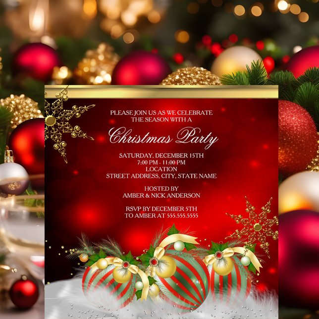 Invitation Boules de houx argent rouge or Noël 3 (Créateur téléchargé)