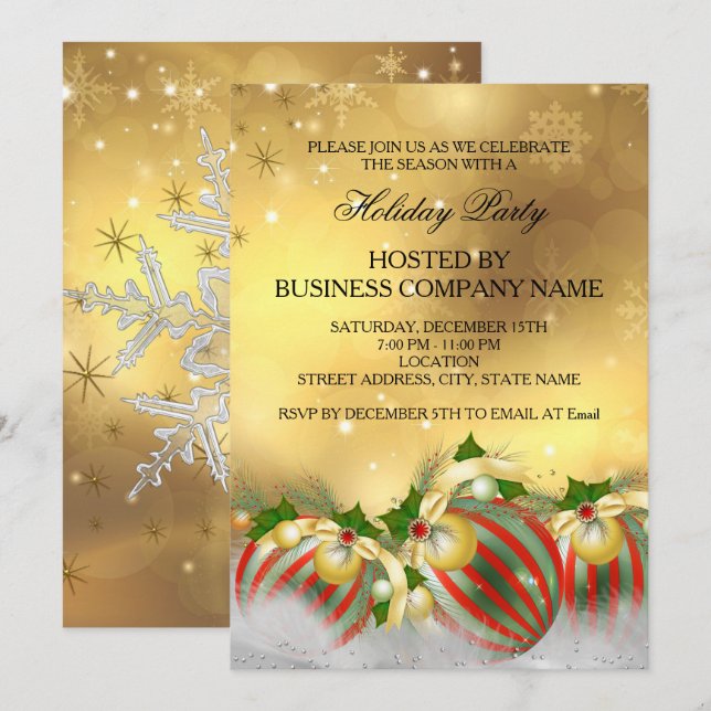 Invitation Boules de houx argentées rouges pour la fête de No (Devant / Derrière)