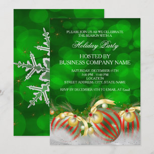 Invitation Boules de houx dorées argentées rouges vertes Fête