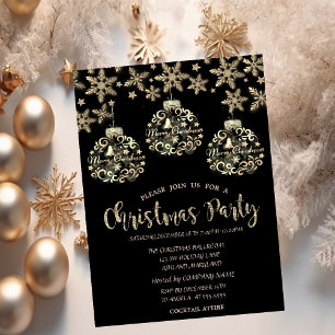 Invitation Boules de neige en or scintillant pour la fête de 