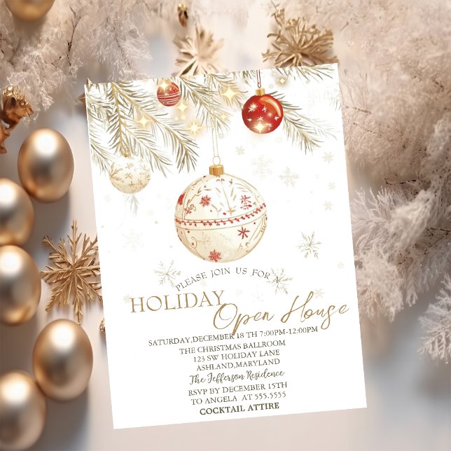 Invitation Boules de Noël à l'aquarelle scintillent maison ou (Créateur téléchargé)
