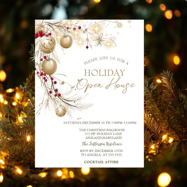 Invitation Boules de Noël aquarelle Branches Étincelantes (Créateur téléchargé)