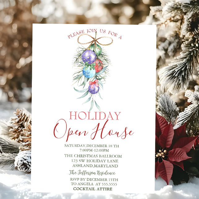 Invitation Boules de Noël aquarelle Open House   (Créateur téléchargé)