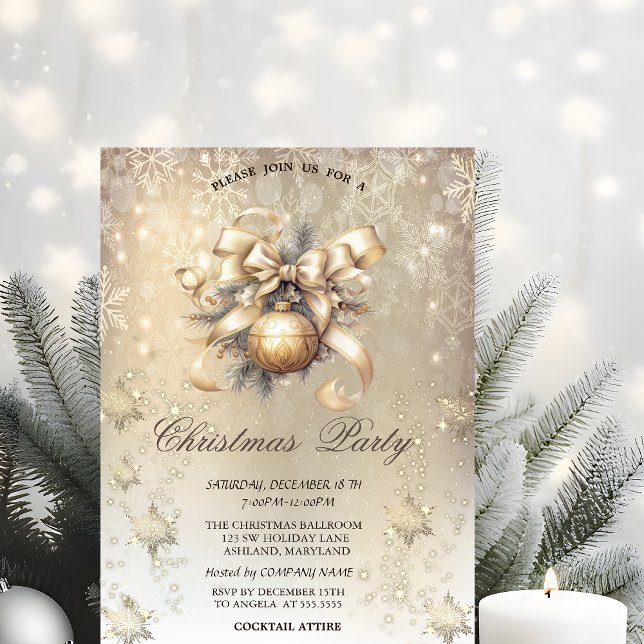 Invitation Boules de Noël Arc Flocons de Neige Or (Créateur téléchargé)