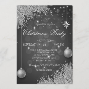 Invitation Boules de Noël Argent Branches Compagnie de Noël