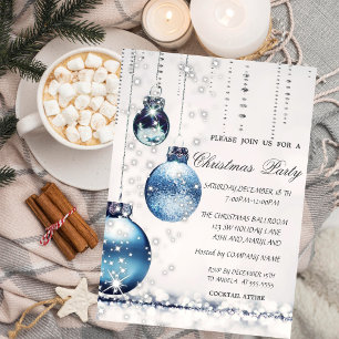 Invitation Boules de Noël Bleues Élégantes et Tendances pour