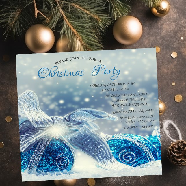 Invitation Boules de Noël bleues Entreprise Noël  (Créateur téléchargé)