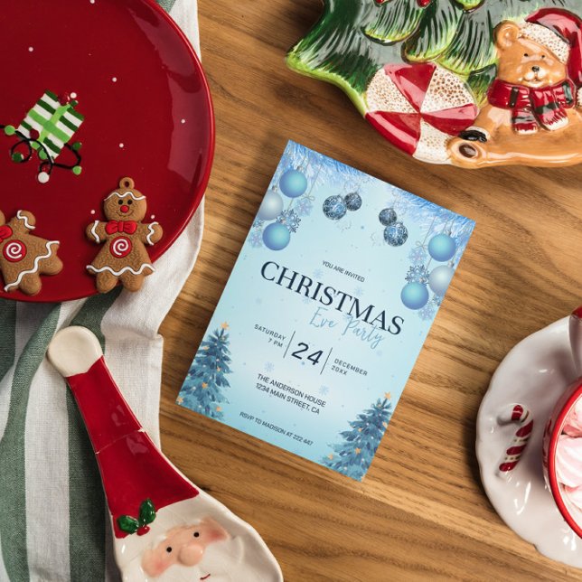 Invitation Boules de Noël Bleues Noël   (Créateur téléchargé)