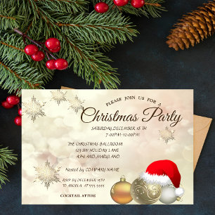 Invitation Boules de Noël,Bokeh ,Chapeau de Père Noël Fête d'