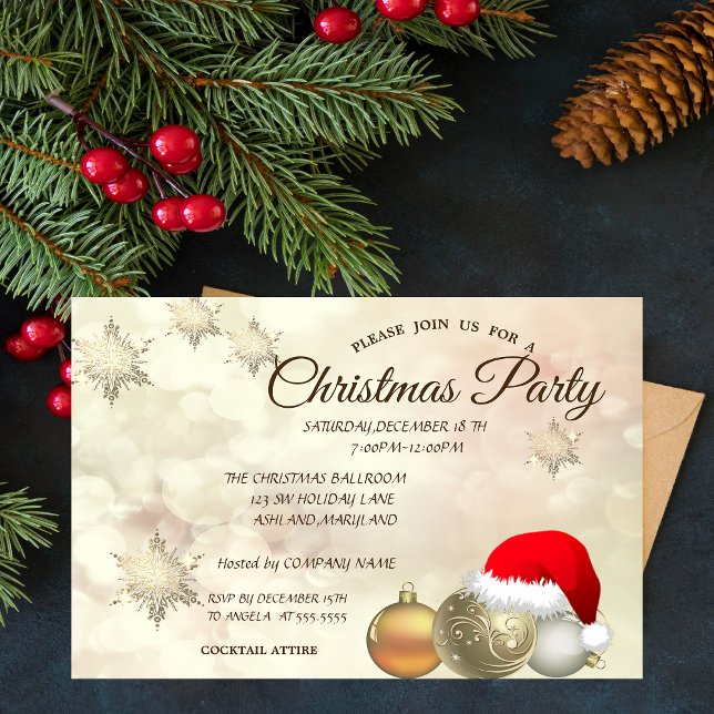 Invitation Boules de Noël, Bokeh, Chapeau de Père Noël Fête d (Créateur téléchargé)