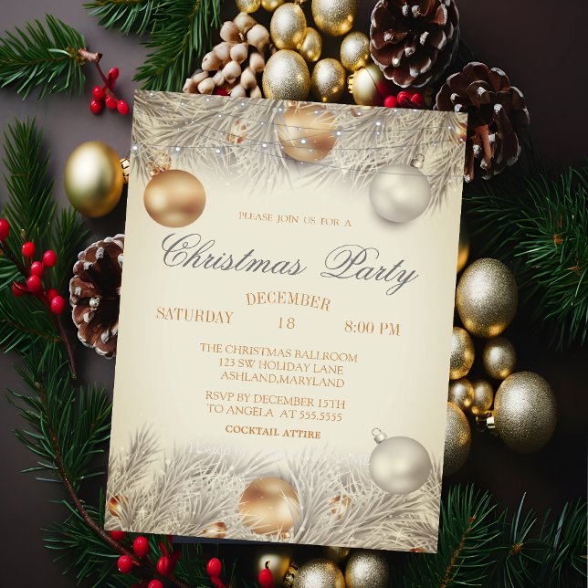 Invitation Boules de Noël, Branches de Lumières de Noël Entre (Créateur téléchargé)