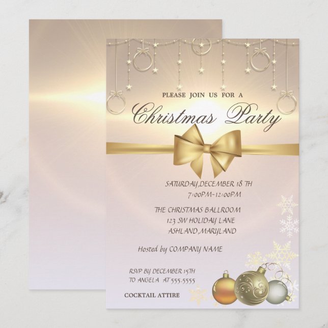 Invitation Boules de Noël Brillantes, Soirée de Noël d'Entrep (Devant / Derrière)