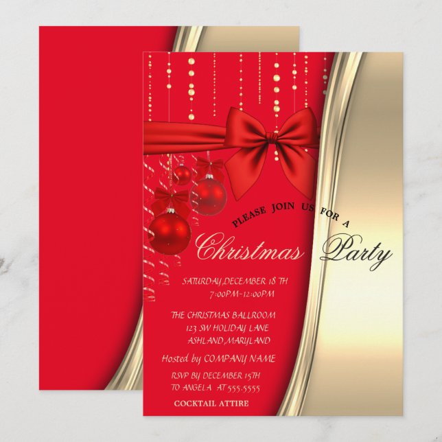 Invitation Boules de Noël chic, Arc, Fête d'entreprise dorée (Devant / Derrière)