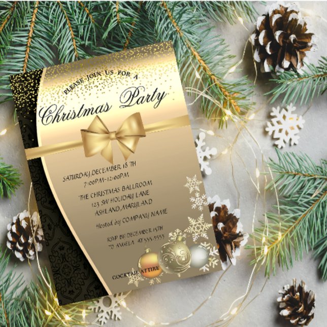 Invitation Boules de Noël, Damassé  Soirée de Noël d'entrepri (Créateur téléchargé)