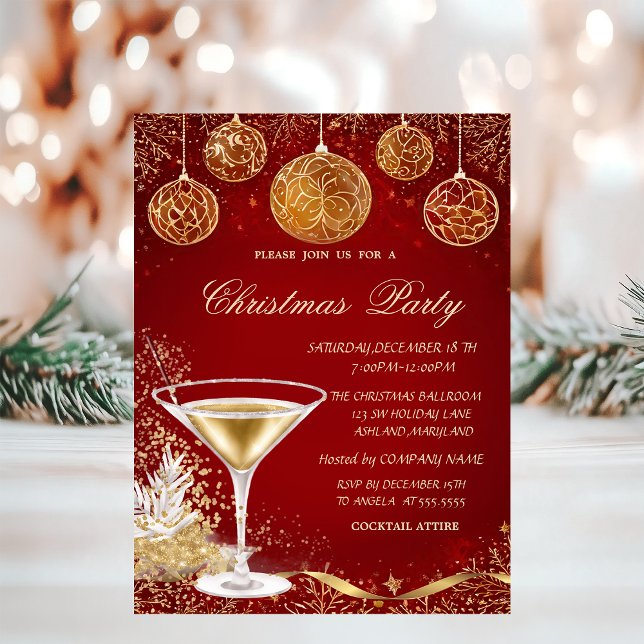 Invitation Boules de Noël élégantes, entreprise Rouge Champag (Créateur téléchargé)