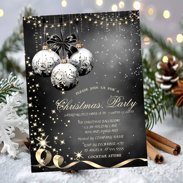 Invitation Boules de Noël élégantes Étincelle Fête de Noël  (Créateur téléchargé)