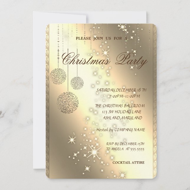 Invitation Boules de Noël élégantes, fête de Noël (Devant)