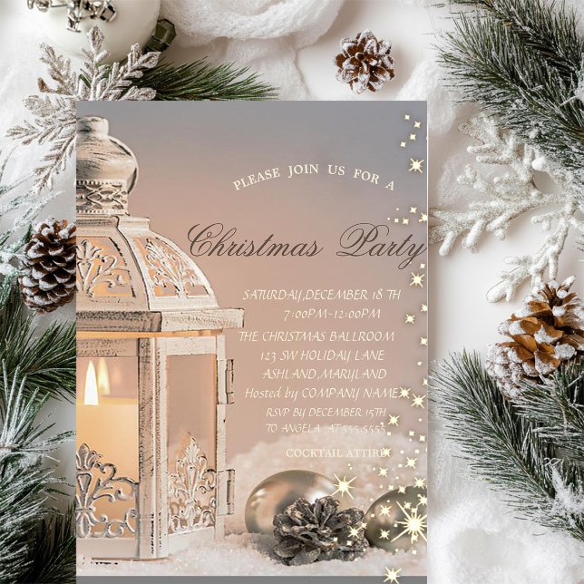 Invitation Boules de Noël élégantes, Fête de Noël à la lanter (Créateur téléchargé)