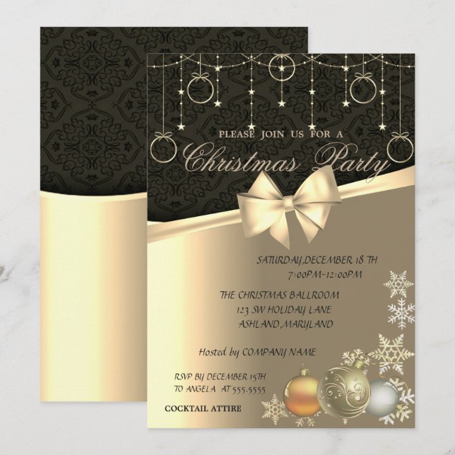 Invitation Boules de Noël Élégantes, Fête de Noël d'Entrepris (Devant / Derrière)