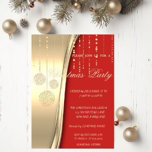 Invitation Boules de Noël élégantes, Rouge, Fête d'entreprise