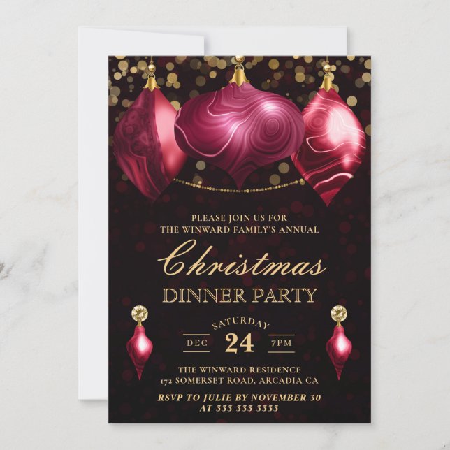 Invitation Boules de Noël en Agate Bourguignonne Élégantes (Devant)