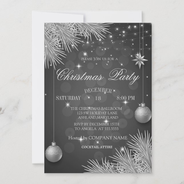 Invitation Boules de Noël en Argent Branches Compagnie de Noë (Devant)