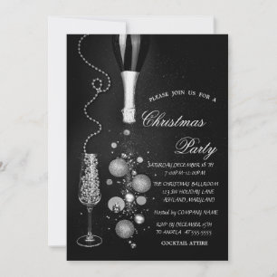 Invitation Boules de Noël en argent Champagne Company Party