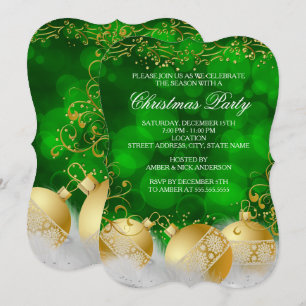 Invitation Boules de Noël en Or Vert Fête de Noël Blanc