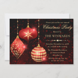 Invitation Boules de Noël en papier d'aluminium rouge et or p