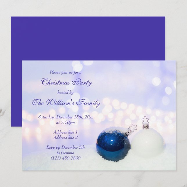 Invitation Boules de Noël étincelantes et enneigées Noël (Devant / Derrière)