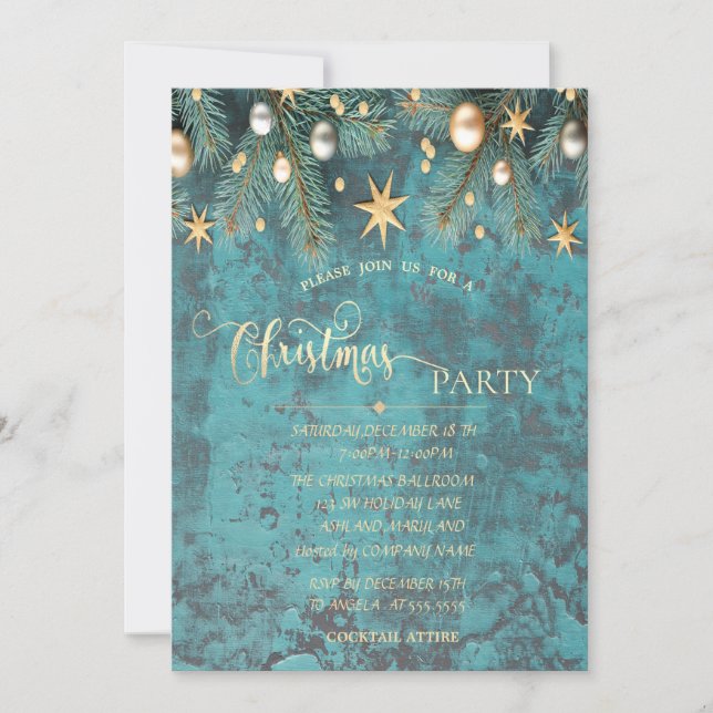 Invitation Boules de Noël, Étoiles Fête de l'entreprise (Devant)