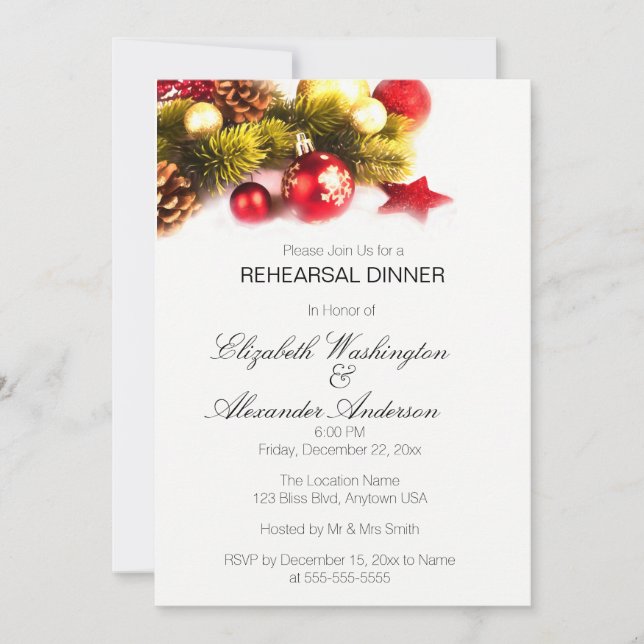 Invitation Boules de Noël festives DÎNER DE RÉPÉTITION (Devant)