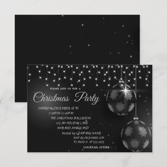 Invitation Boules de Noël, Fête de Noël de la compagnie Light (Devant / Derrière)