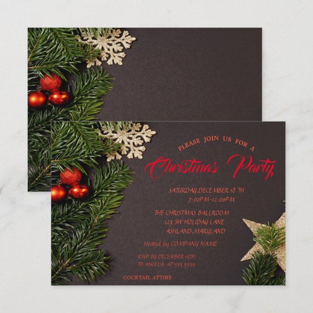 Invitation Boules de Noël,Fête de Noël de l'entreprise de bra (Devant / Derrière)