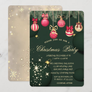 Invitation Boules de Noël Flammes de neige vertes Noël