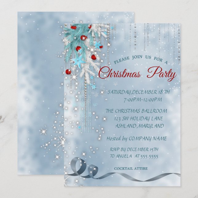 Invitation Boules de Noël,Flocons de neige,Etoiles ,Fête d'en (Devant / Derrière)
